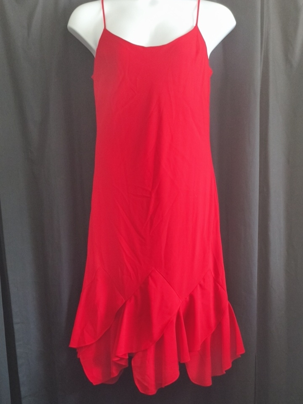 Another Thyme Red Spaghetti-Strap Midi Dress with Ruffle Hem #0028